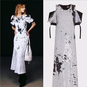 NWT Julia Allert Sequin Reversible Black&White Luxury  Couture Dress Size L